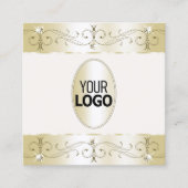 豪華な金ゴールドクリーム華美オーナメントとロゴ スクエア名刺 (正面)