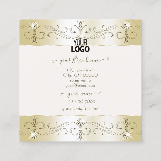 豪華な金ゴールドクリーム華美オーナメントとロゴ スクエア名刺 (裏面)