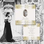 豪華な金ゴールドクリーム華美オーナメントと写真 スクエア名刺