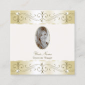豪華な金ゴールドクリーム華美オーナメントと写真 スクエア名刺 (正面)