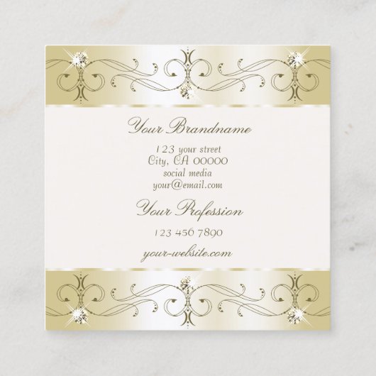 豪華な金ゴールドクリーム華美オーナメントと写真 スクエア名刺 (裏面)