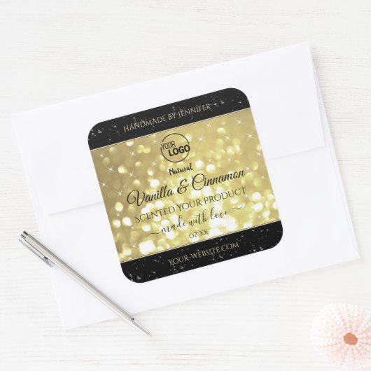 豪華な金ゴールドグリッタースターのロゴ製品ラベル スクエアシール (封筒)