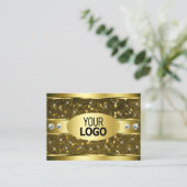 豪華な金ゴールドグリッタースターズダイヤモンドとロゴ 名刺 (スタンド正面)