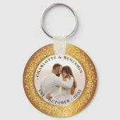 豪華な金ゴールドグリッターフレームカップル結婚写真 キーホルダー (正面)