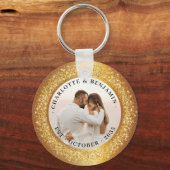 豪華な金ゴールドグリッターフレームカップル結婚写真 キーホルダー (正面)