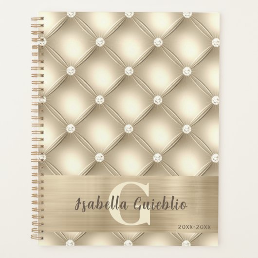 豪華な金ゴールドタフテッドダイヤモンドパターンアート プランナー手帳 (正面)