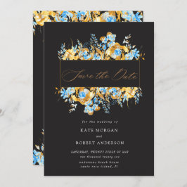 豪華な金ゴールドターコイズフローラは日付カードを保存