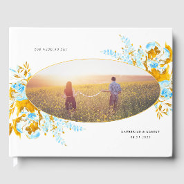 豪華な金ゴールドターコイズ結婚フローラのゲストブック ゲストブック