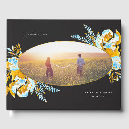 豪華な金ゴールドターコイズ結婚フローラ ゲストブック