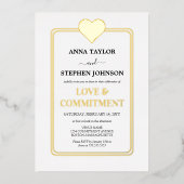 豪華な金ゴールドハートの愛とコミットメントの儀式 箔招待状 (正面)