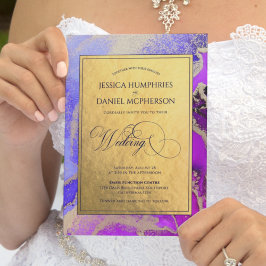 豪華な金ゴールドバイオレットフォーマルパープル結婚ズ 招待状