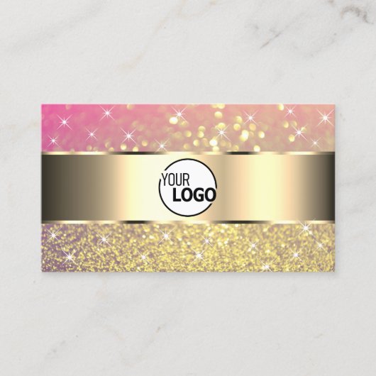 豪華な金ゴールドピンクパープルグリッタースター追加ロゴ 名刺 (正面)