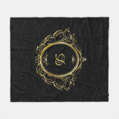 豪華な金ゴールドフレームモノグラムと黒のダマスクバック フリースブランケット (正面(横))