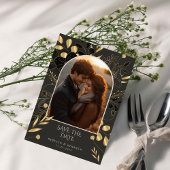 豪華な金ゴールドフローラシック2枚の写真の保存日付 招待状