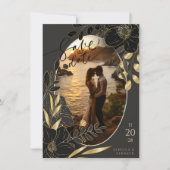 豪華な金ゴールドフローラシック2枚の写真の保存日付 招待状 (正面)