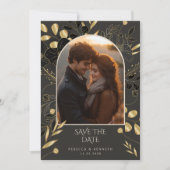 豪華な金ゴールドフローラシック2枚の写真の保存日付 招待状 (正面)