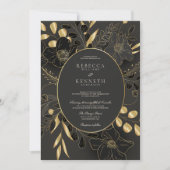 豪華な金ゴールドフローラミニマリストモノグラム結婚ズ 招待状 (正面)