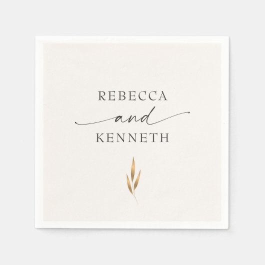 豪華な金ゴールドフローラミニマル結婚リスト スタンダードカクテルナプキン (正面)