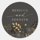 豪華な金ゴールドフローラミニマル結婚リスト ラウンドシール (正面)