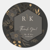 豪華な金ゴールドフローラ結婚モノグラムありがとう ラウンドシール (正面)