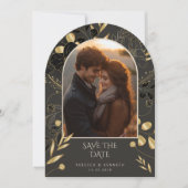 豪華な金ゴールドフローラ2アーチ写真保存日 招待状 (正面)