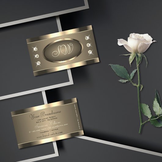 豪華な金ゴールドブラウンとストラスストーン&イニシャル 名刺