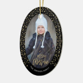 豪華な金ゴールドブラックグリッタードットフォトクリスマス セラミックオーナメント (左)