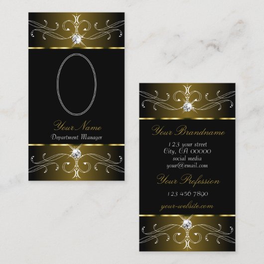 豪華な金ゴールドブラック華美オーナメントと写真 名刺 (正面/裏面)