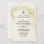 豪華な金ゴールドマーブルテクスチャイスラーム結婚ズ 招待状 (正面)