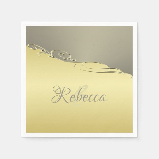豪華な金ゴールドメタル金ゴールドと銀 スタンダードカクテルナプキン (正面)