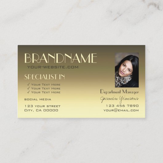 豪華な金ゴールドモダン鏡レター（写真付き） 名刺 (裏面)