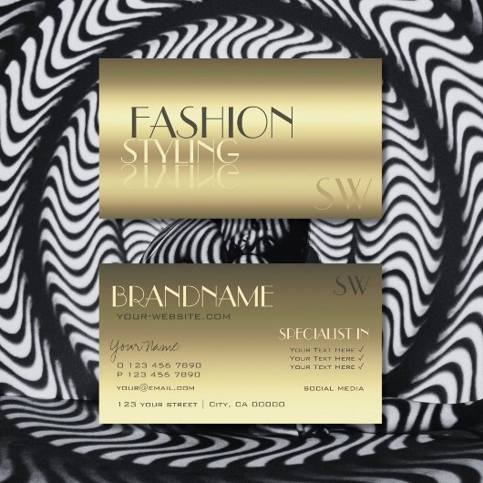 豪華な金ゴールドモダン鏡文字とモノグラム 名刺