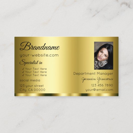 豪華な金ゴールドロゴと写真とグラマラス 名刺 (裏面)