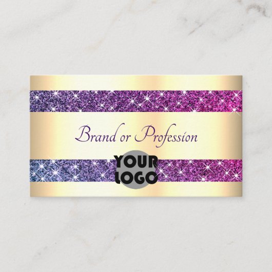 豪華な金ゴールド効果とロゴ付き紫グリッター 名刺 (正面)