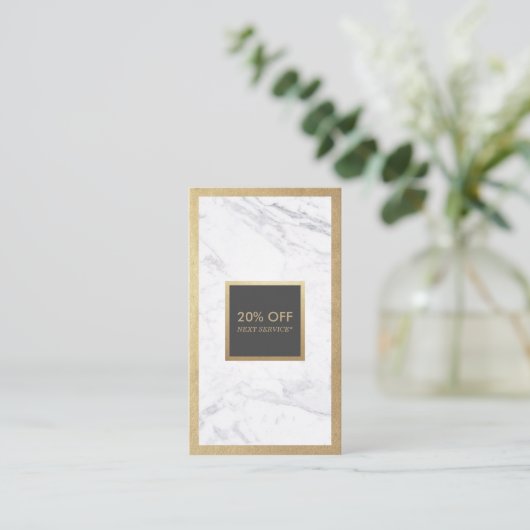 豪華な金ゴールド及び大理石の灰色の割引クーポンの垂直 名刺 (スタンド正面)