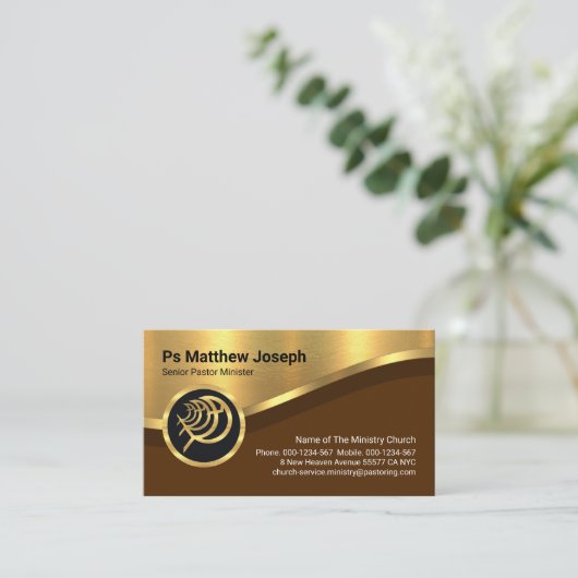 豪華な金ゴールド曲線波魚類 名刺 (スタンド正面)