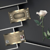 豪華な金ゴールド茶色と宝石QRコードと写真 名刺