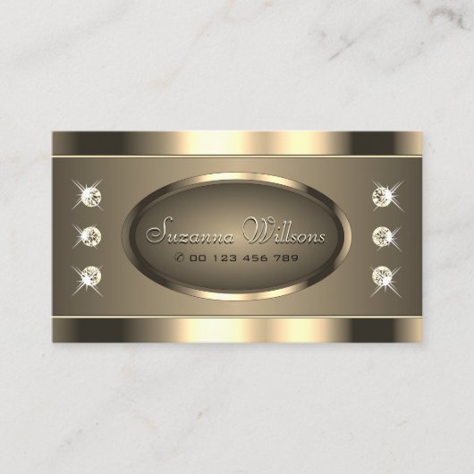豪華な金ゴールド茶色の楕円形とストラスストーン 名刺 (正面)
