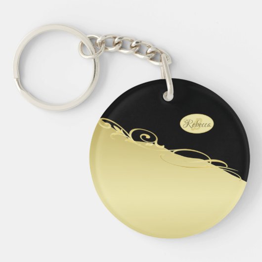 豪華な金ゴールド装飾で金ゴールドと黒の背景 キーホルダー (正面)