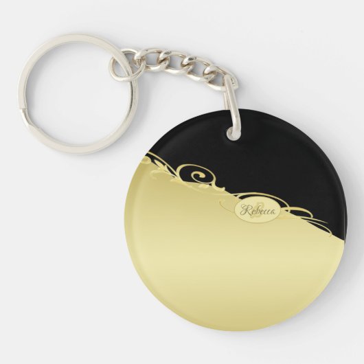 豪華な金ゴールド装飾で金ゴールドと黒の背景 キーホルダー (正面)