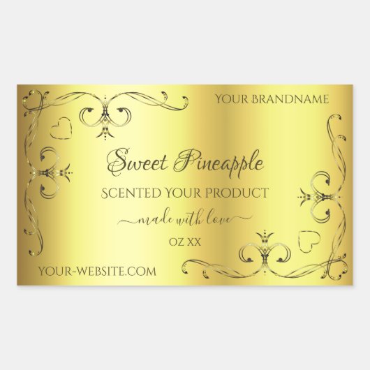 豪華な金ゴールド製品ラベル華美コー縁どナー 長方形シール (正面)