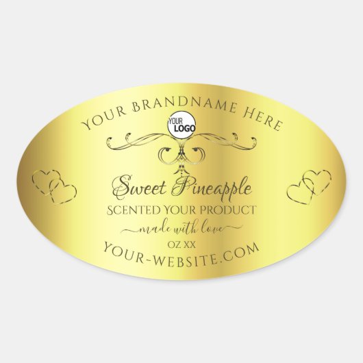 豪華な金ゴールド製品ラベル華美ハートロゴ 楕円形シール (正面)