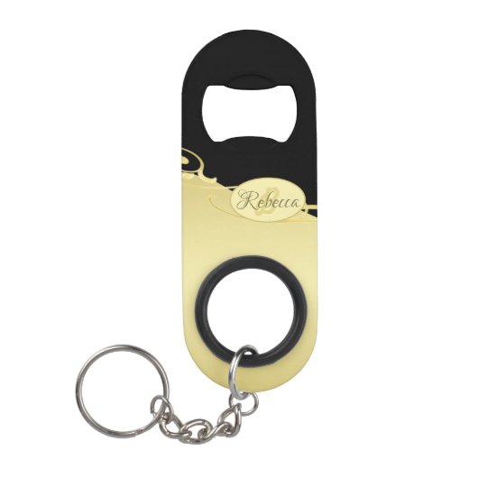 豪華な金ゴールド金ゴールド&ブラックに装飾モノグラム、 キーホルダー栓抜き (正面)