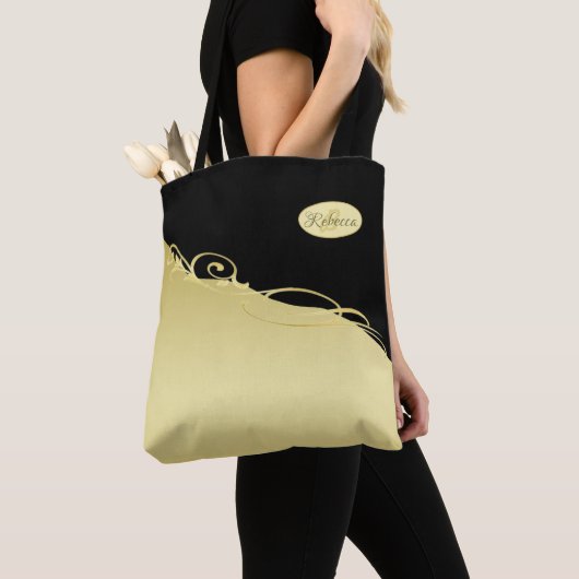 豪華な金ゴールド金ゴールド&ブラックに装飾モノグラム、 トートバッグ (クローズアップ)