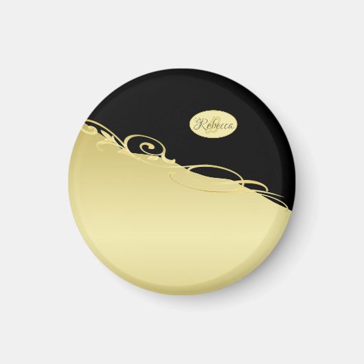 豪華な金ゴールド金ゴールド&ブラックに装飾モノグラム、 マグネット (正面)