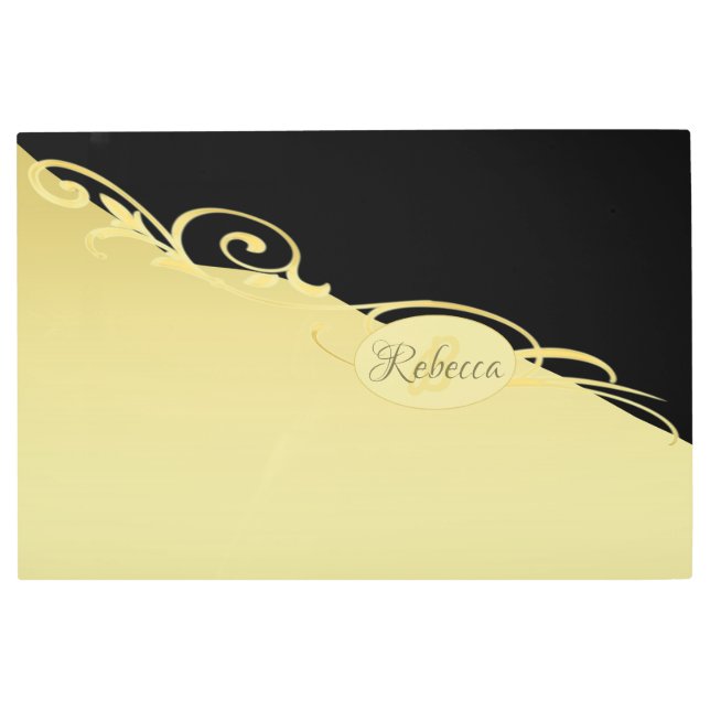 豪華な金ゴールド金ゴールド&ブラックに装飾モノグラム、 メタルプリント (正面)