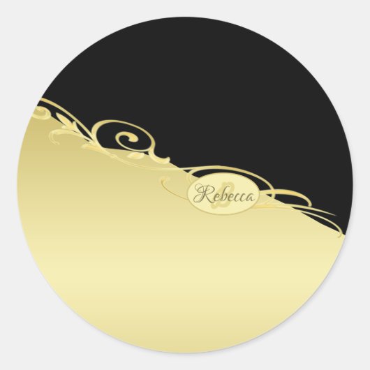 豪華な金ゴールド金ゴールド&ブラックに装飾モノグラム、 ラウンドシール (正面)