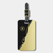 豪華な金ゴールド金ゴールド&ブラックに装飾モノグラム、 ラゲッジタグ (正面縦)