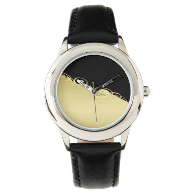 豪華な金ゴールド金ゴールド&ブラックに装飾モノグラム、 腕時計 (正面)