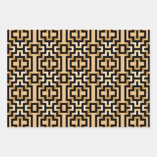 豪華な金ゴールド金属アールデコ幾何学的パターン ラッピングペーパーシート (正面)